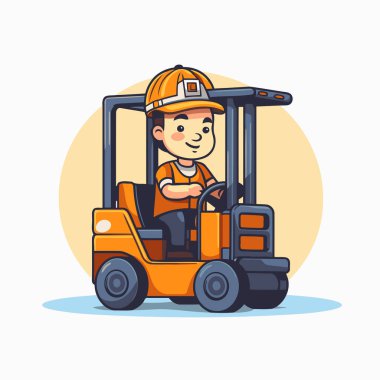 Forklift sürücüsü. Web tasarımı için forklift sürücü vektör simgesinin karikatür çizimi