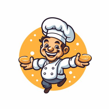 Şef çocuk çizgi film maskotu. Vektör çizimi. Beyaz arkaplanda izole.