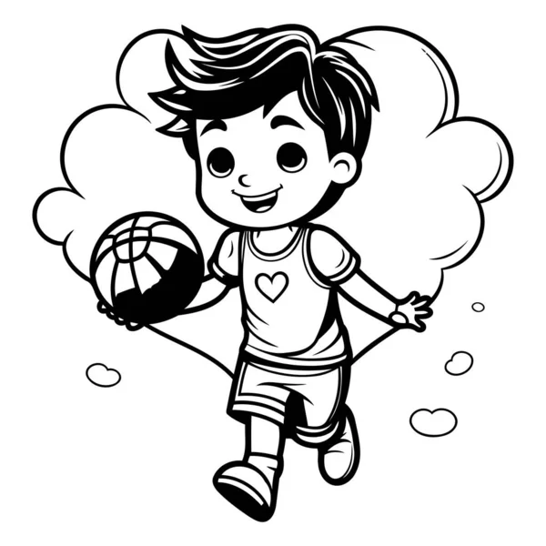 Illustrazione Ragazzo Carino Che Gioca Basket Libro Colorare — Vettoriale Stock