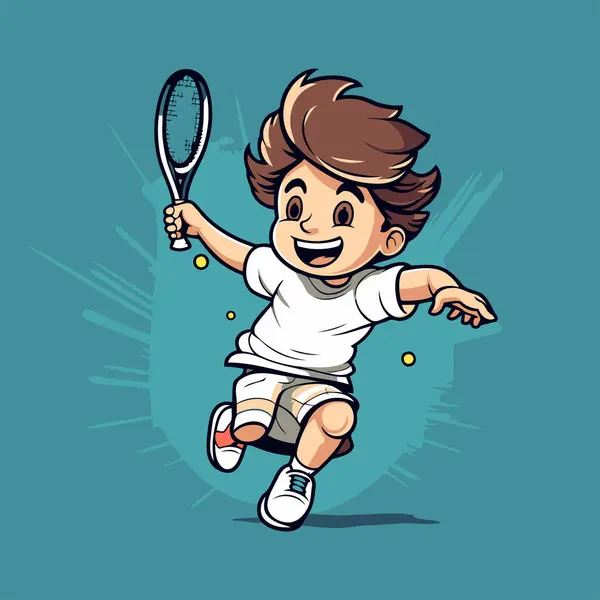 Niño Dibujos Animados Jugando Tenis Ilustración Vectorial Niño Jugando Tenis — Archivo Imágenes Vectoriales