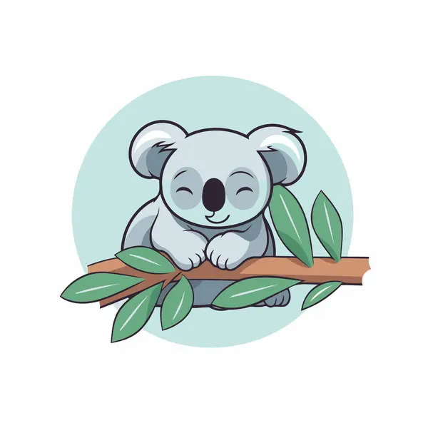 Carino Koala Ramo Eucalipto Illustrazione Vettoriale — Vettoriale Stock
