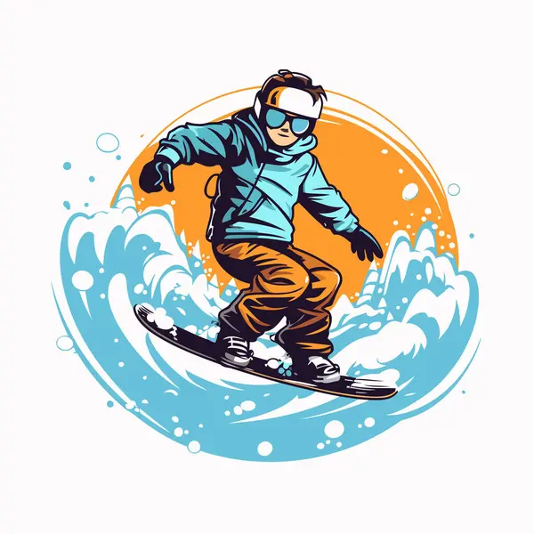 Snowboarder Che Salta Sulla Tavola Surf Illustrazione Vettoriale Sport Estremo — Vettoriale Stock