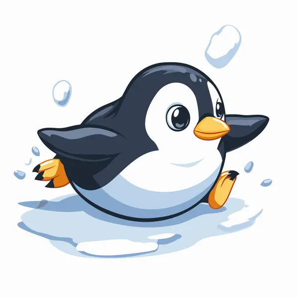 Pinguim Bonito Gelo Isolado Fundo Branco Ilustração Vetorial — Vetor de Stock