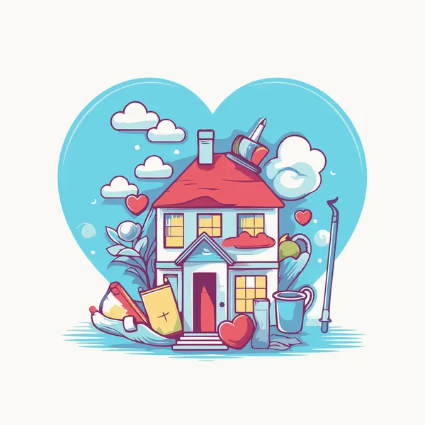 Jolie Maison Avec Cœur Arrière Plan Illustration Vectorielle — Image vectorielle