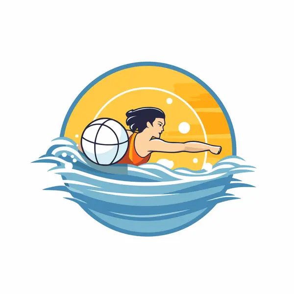 Water Polo Player Ball Ocean Vector Illustration — Stock Vector