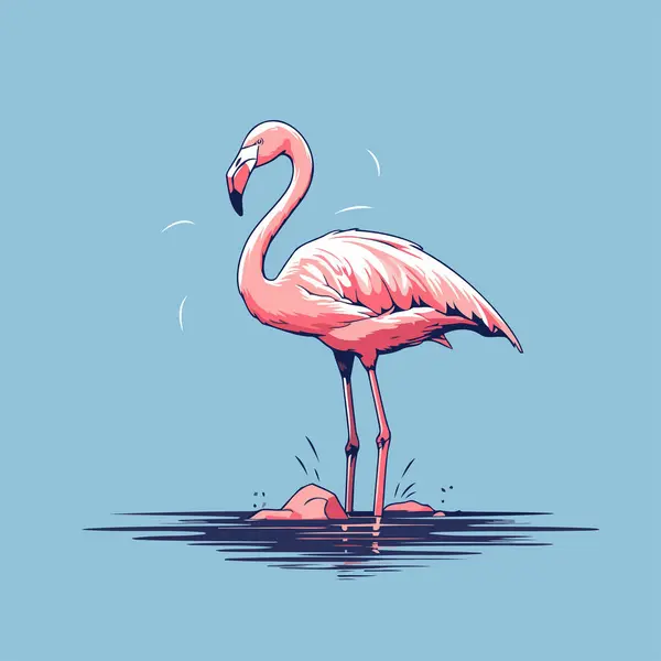 Pembe Flamingo Mavi Arkaplanda Bir Flamingonun Vektör Illüstrasyonu — Stok Vektör