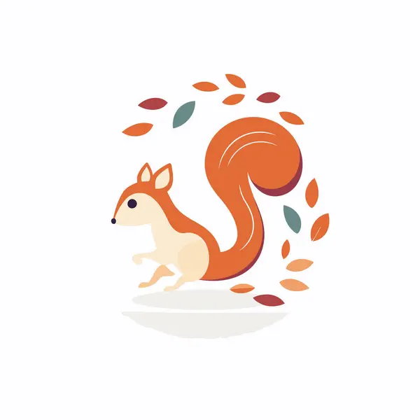 Veverčí Vektorové Logo Roztomilé Kreslené Veverky Podzimními Listy — Stockový vektor