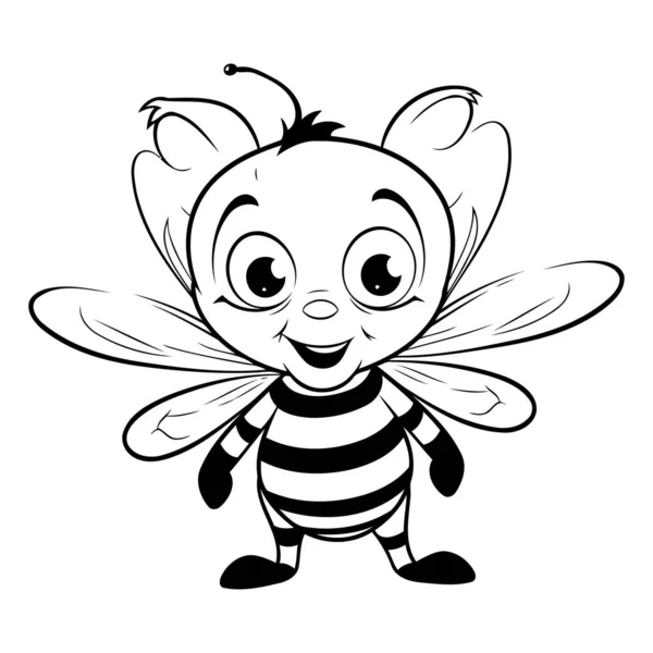 Black White Cartoon Illustration Cute Bee Character Coloring Book — Stock Vector