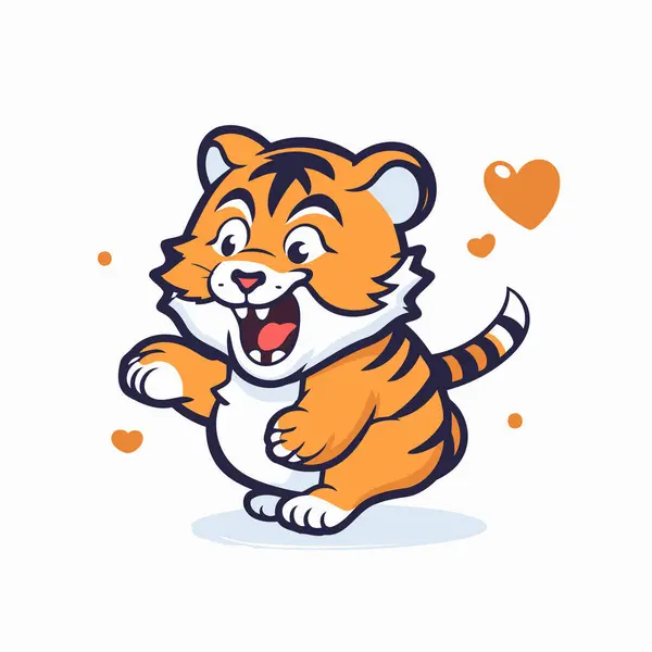 Netter Cartoon Tiger Mit Herz Vektorabbildung Auf Weißem Hintergrund — Stockvektor