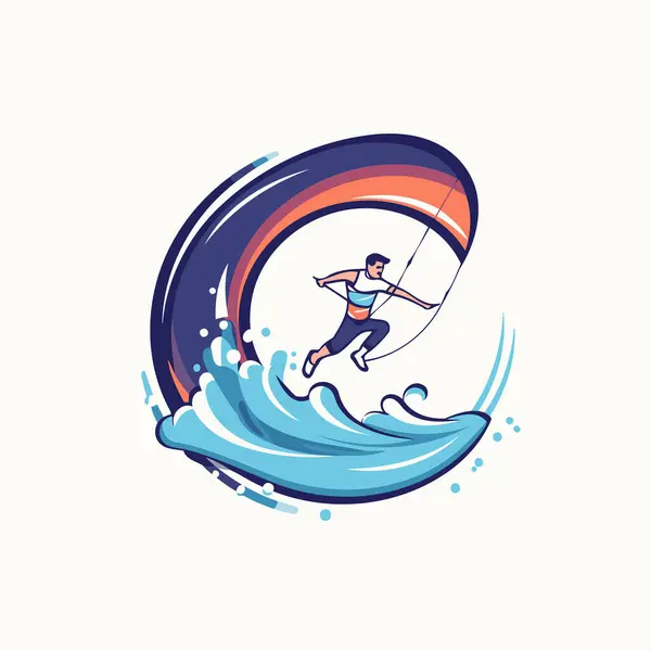 Kitesurfing Logotipo Vetor Esporte Kitesurfer Nas Ondas — Vetor de Stock