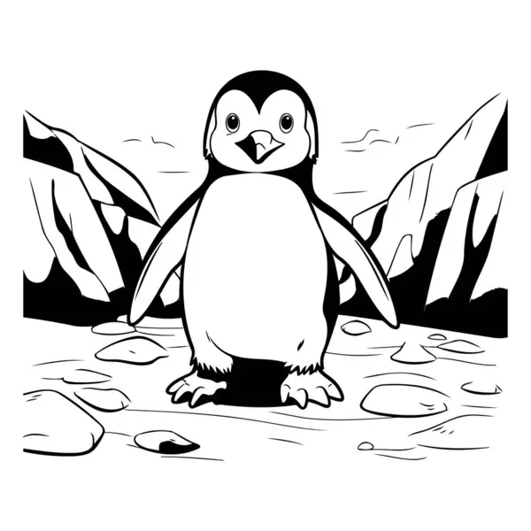 Buzdaki Penguen Siyah Beyaz Vektör Çizimi — Stok Vektör