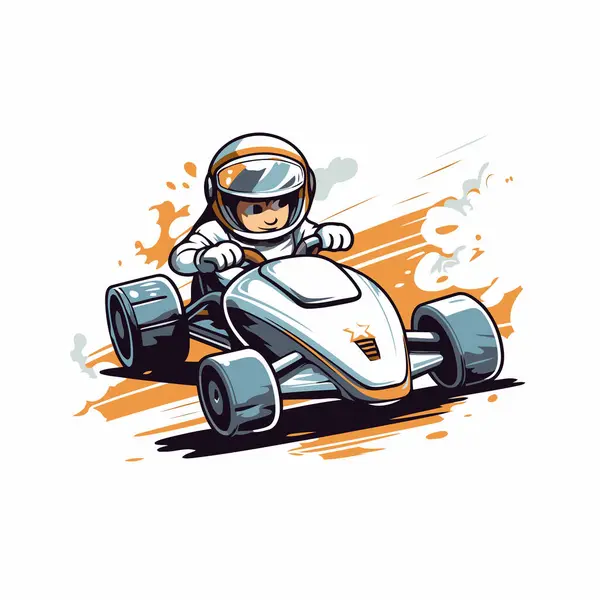 Cartoon Wektor Ilustracja Młody Człowiek Jazdy Samochód Wyścigowy — Wektor stockowy
