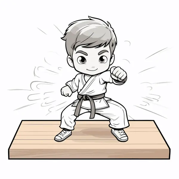 Cartone Animato Del Ragazzo Del Karate Illustrazione Vettoriale Ragazzo Karate — Vettoriale Stock