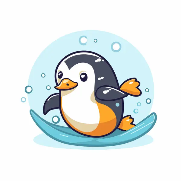 Pinguim Bonito Água Ilustração Vetorial Estilo Cartoon — Vetor de Stock