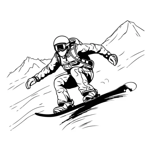 Сноубордист Экстремальный Зимний Спорт Монохромная Векторная Иллюстрация — стоковый вектор