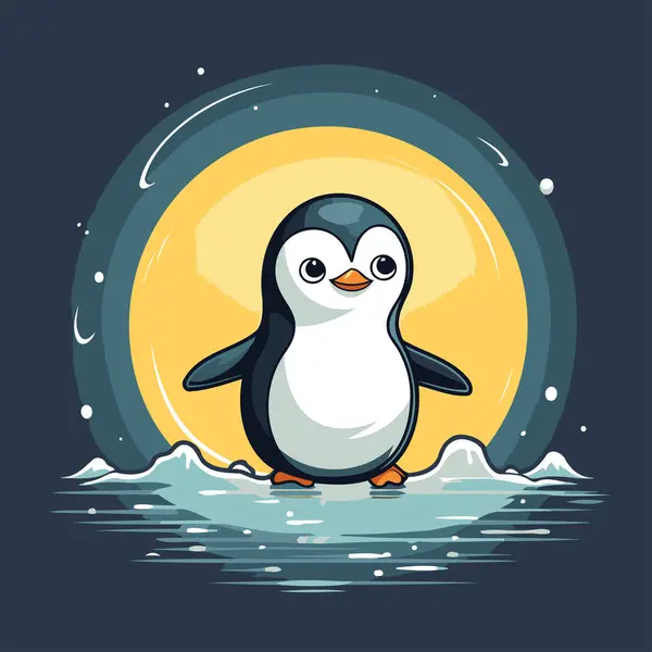 Netter Pinguin Auf Dem Hintergrund Des Mondes Vektorillustration — Stockvektor