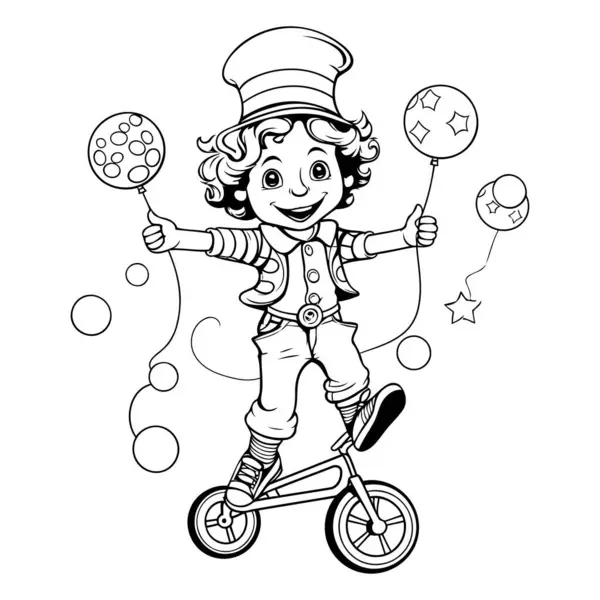 Desenho Página Colorir Palhaço Circo Dos Desenhos Animados Uma Bicicleta — Vetor de Stock
