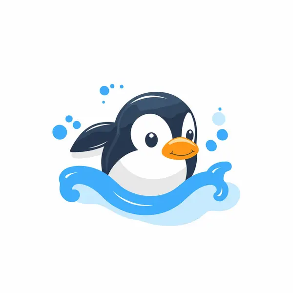 Netter Cartoon Pinguin Schwimmt Meer Vektorillustration — Stockvektor