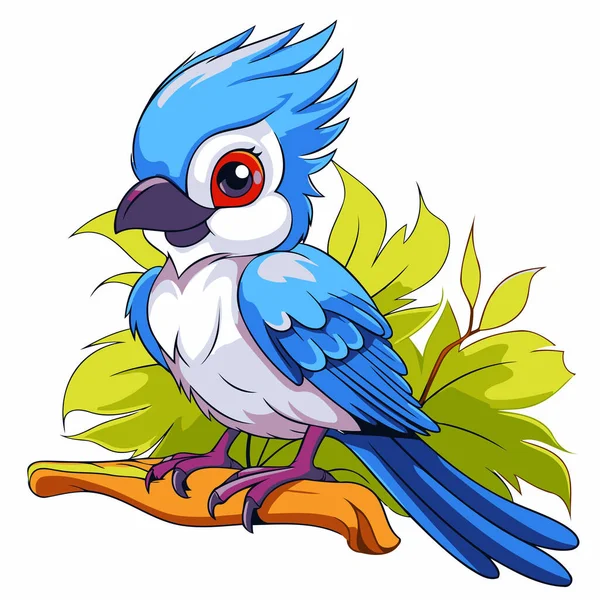 Χαριτωμένος Μπλε Παπαγάλος Κάθεται Στο Κλαδί Εικονογράφηση Φορέα Κινουμένων Σχεδίων — Διανυσματικό Αρχείο