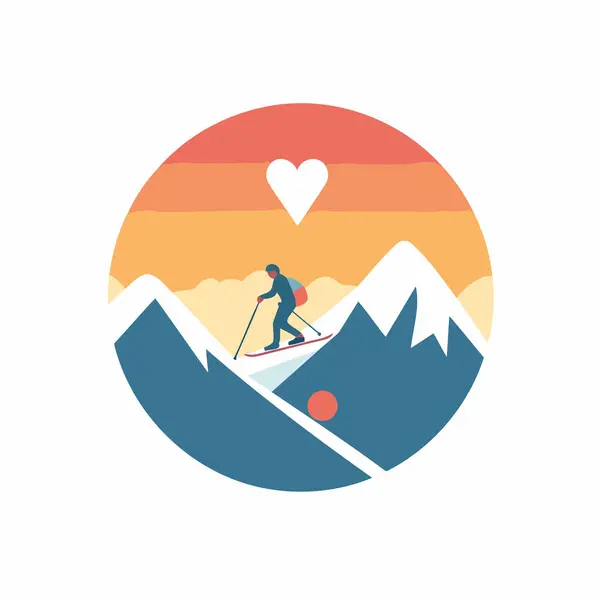 Modèle Logo Station Ski Skieur Montagne Icône — Image vectorielle