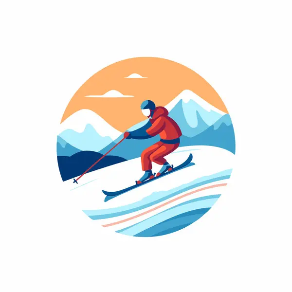 Esquiador Esquiando Las Montañas Ilustración Vectorial Estilo Plano — Vector de stock