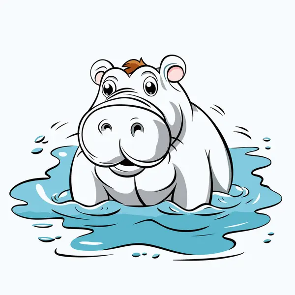 Hipopótamo Dibujos Animados Agua Ilustración Vectorial Aislada Sobre Fondo Blanco — Archivo Imágenes Vectoriales