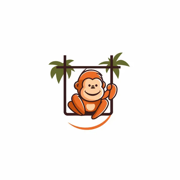 Palmiye Ağacı Simgesi Logo Tasarım Şablonu Olan Bir Maymun Vektör — Stok Vektör