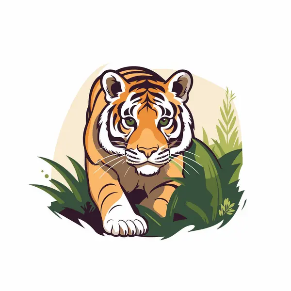 Vektorillustration Eines Tigers Auf Weißem Hintergrund Wildes Tier Dschungel — Stockvektor
