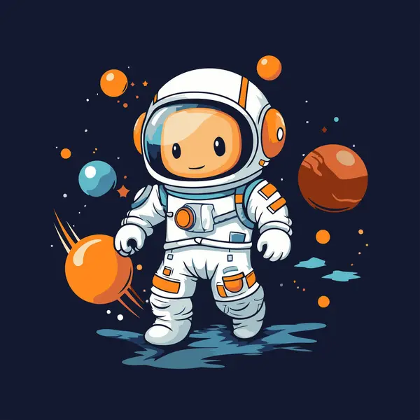 Astronaut Met Een Bal Vector Illustratie Een Donkere Achtergrond — Stockvector