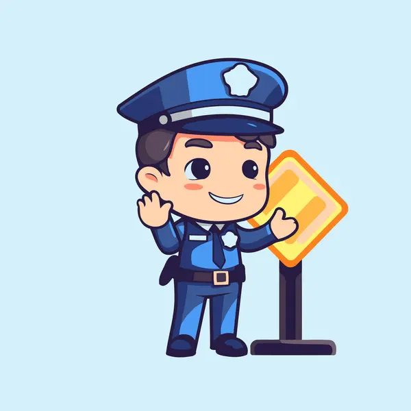 Cartone Animato Personaggio Poliziotto Carino Divertente Stile Vettoriale Illustrazione — Vettoriale Stock
