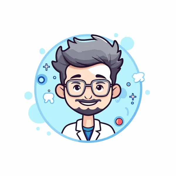 円の漫画医師キャラクターのベクトルイラスト 医療のコンセプト — ストックベクタ