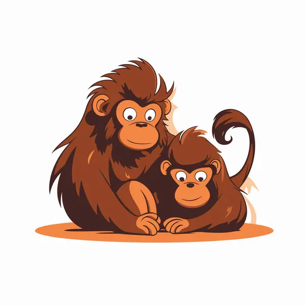 Monkey Family Vector Illustration Isolated White Background Mother Baby Monkey — Stock Vector