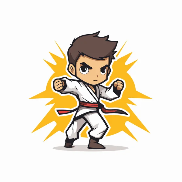 Taekwondo Boy Kimono Cartoon Vector Illustration — Stock Vector
