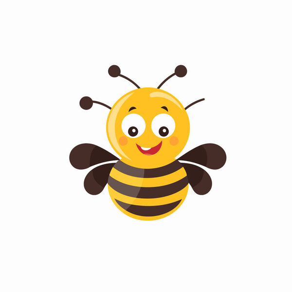 Cute cartoon bee character. Vector illustration isolated on white background.