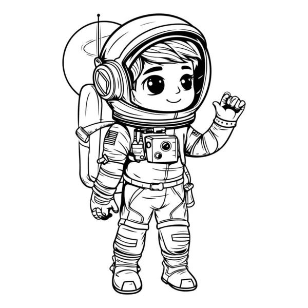 Mignon Astronaute Dessin Animé Combinaison Spatiale Illustration Vectorielle Dessinée Main — Image vectorielle
