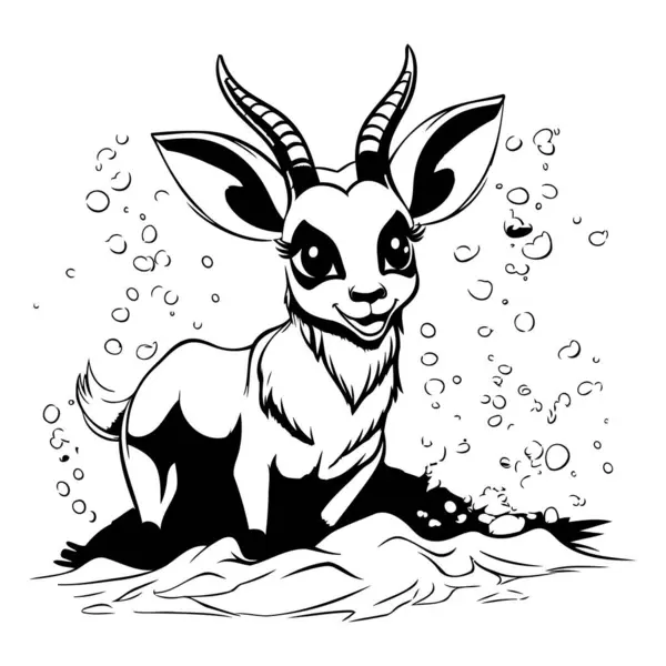 Illustration Vectorielle Noire Blanche Une Chèvre Dans Eau Cartoon Style — Image vectorielle