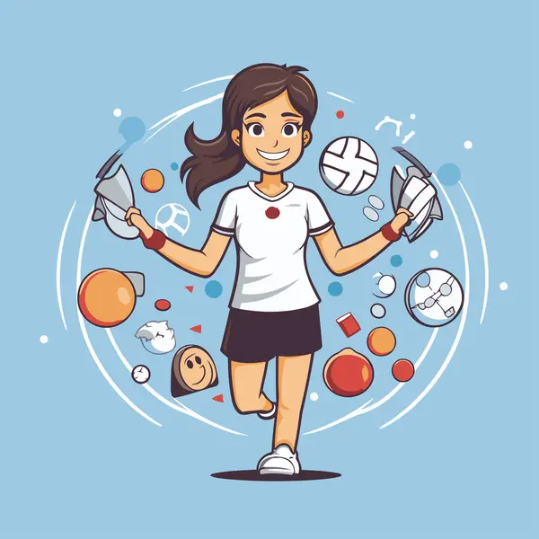 Sportliches Mädchen Weißem Shirt Und Kurzer Hose Vektorillustration — Stockvektor