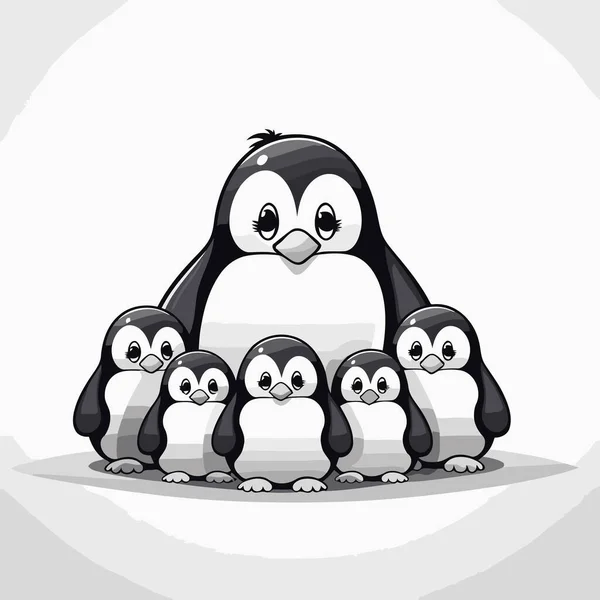Χαριτωμένη Οικογένεια Πιγκουίνων Λευκό Φόντο Εικονογράφηση Διάνυσμα Των Πιγκουίνων — Διανυσματικό Αρχείο