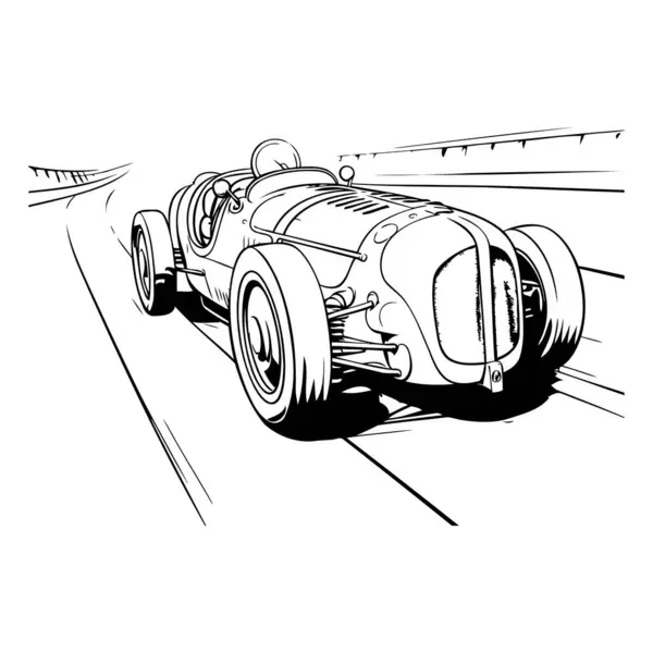 Ilustracja Zabytkowego Samochodu Wyścigowego Drodze Rozmyciem Ruchu — Wektor stockowy