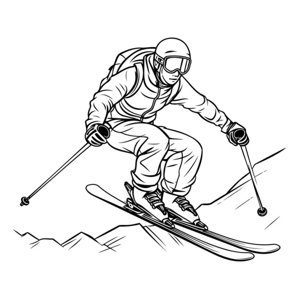 Kayakçı Yokuş Aşağı Kayıyor Kayakçının Yokuş Aşağı Kayışının Vektör Illüstrasyonu — Stok Vektör