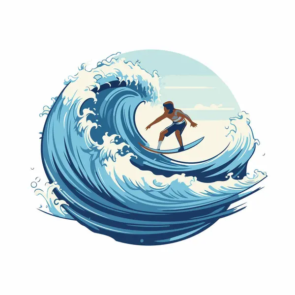 Surfista Onda Ilustração Vetorial Estilo Cartoon Isolado Sobre Fundo Branco — Vetor de Stock