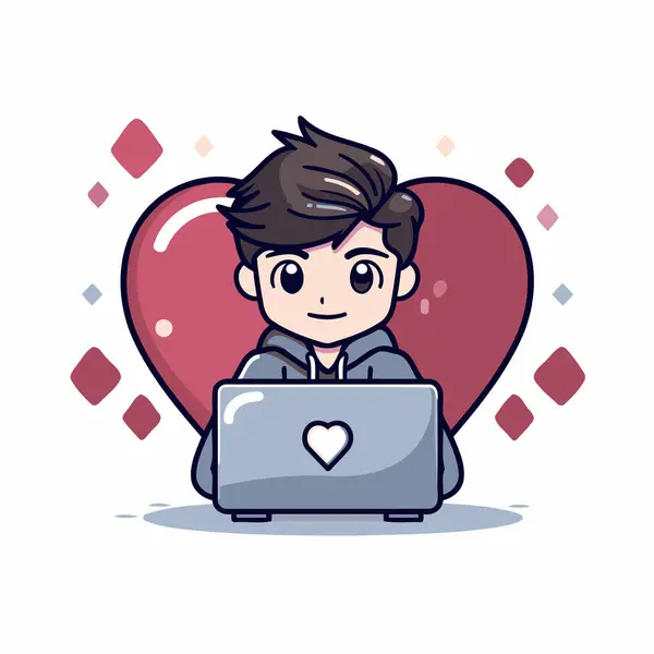 Αγόρι Laptop Και Καρδιά Εικονίδιο Κοινωνικά Μέσα Και Ψηφιακό Μάρκετινγκ — Διανυσματικό Αρχείο