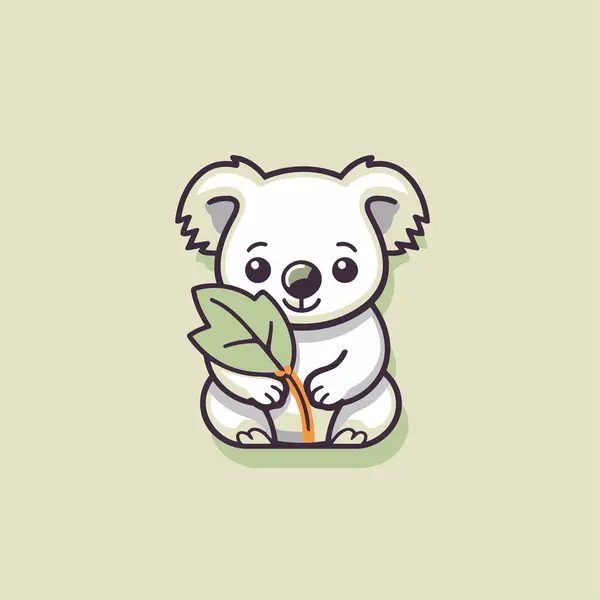 Koala Carino Con Una Foglia Illustrazione Vettoriale Stile Cartone Animato — Vettoriale Stock