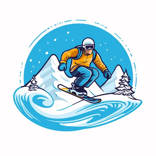 Snowboarder Sautant Sur Snowboard Sport Hiver Extrême Illustration Vectorielle — Image vectorielle