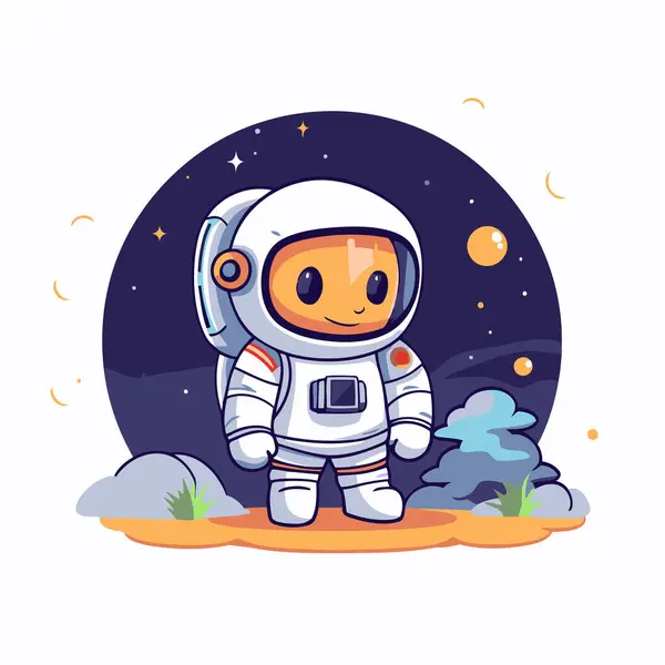 Astronaute Dans Espace Illustration Vectorielle Dessin Animé Mignon — Image vectorielle