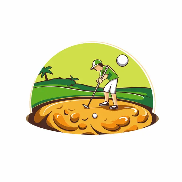 Golf Player Hitting Ball Golf Course Vector Illustration — Stock Vector