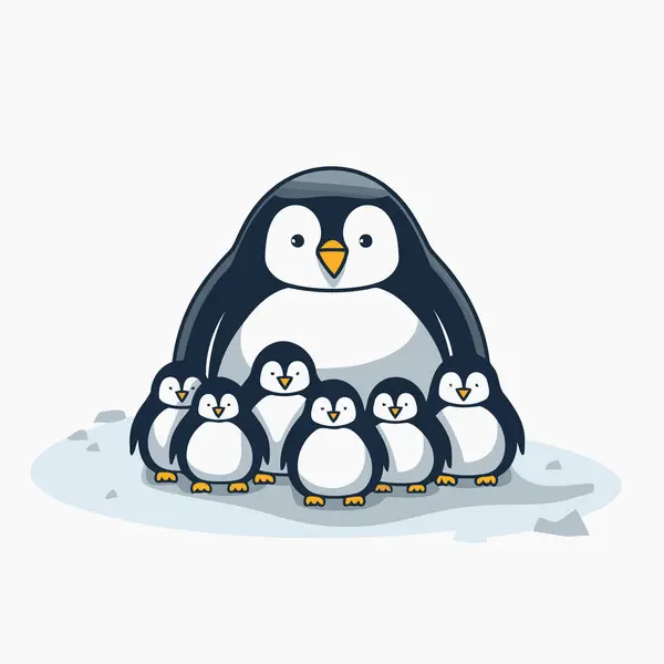 Família Pinguins Giros Ilustração Vetorial Pinguim Desenho Animado — Vetor de Stock