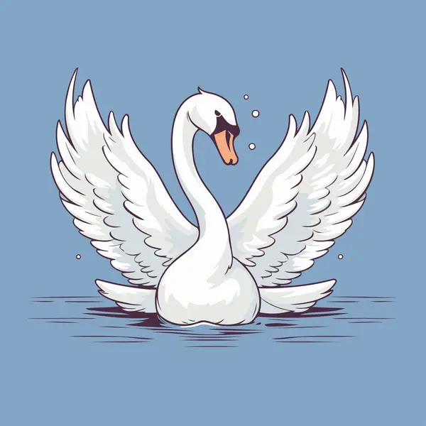Vektorová Ilustrace Bílé Labutě Křídly Letícími Vodě — Stockový vektor