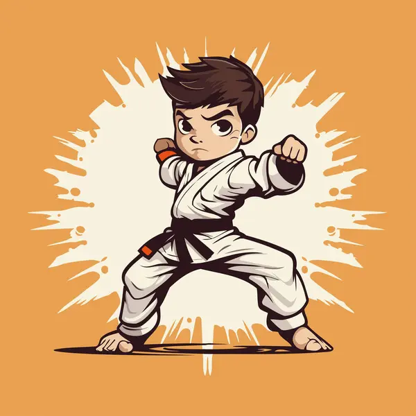 Karate Boy Vector Illustration Cartoon Karate Boy Martial Arts — Stock Vector
