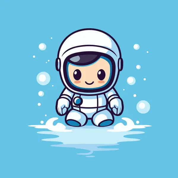 Mignon Astronaute Dans Mer Illustration Vectorielle Dessin Animé Mignon — Image vectorielle